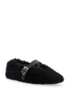 Ferragamo Black Ballerinas With Shearling Design And Buckle In Leather Woman In Black