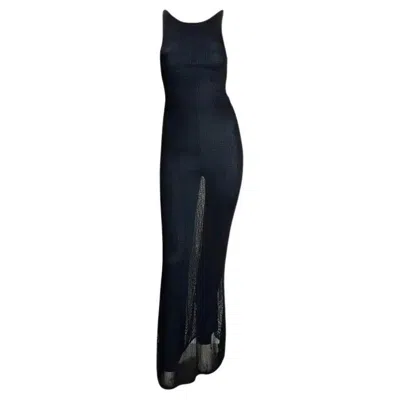 Pre-owned Ferragamo F/w 1997 Salvatore  Runway Sheer Knit Catsuit Overlay Bodycon Gown S In Black