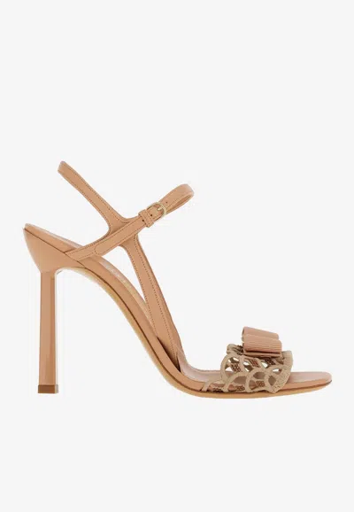 Ferragamo Salvatore  Sandals With Vara Bow In Beige,pink
