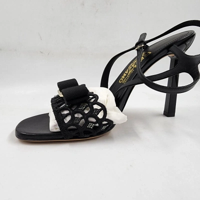 Pre-owned Ferragamo Gabriela Crystal Embellished High Heel Sandals Women's 8.5 Black