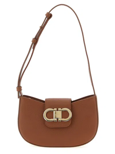 Ferragamo Adjustable Strap Textured Finish Shoulder Bag In Brown