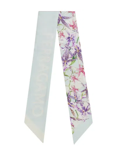 Ferragamo Gaia-print Silk Scarf In Blue