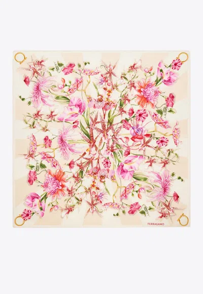 Ferragamo Gaia Print Silk Scarf In Pink