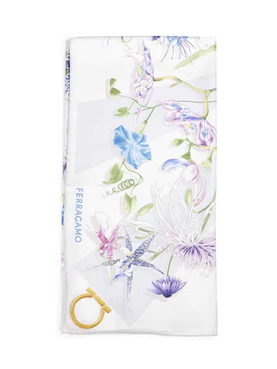 Ferragamo Gaia Print Silk Scarf In White