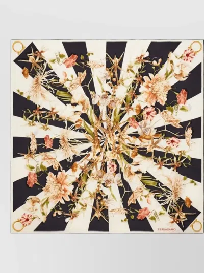 Ferragamo Gaia Silk Scarf Floral Pattern Design In Brown