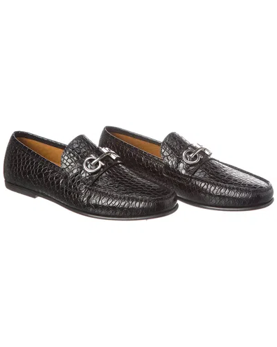 Ferragamo Men's Biarritz Leather And Jacquard Bit Loafers In Black