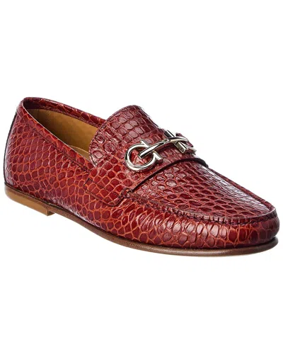 Ferragamo Galileo Croc-embossed Leather Loafer In Brown
