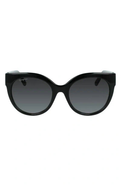 Ferragamo Salvatore  Gancini 53mm Round Sunglasses In Black