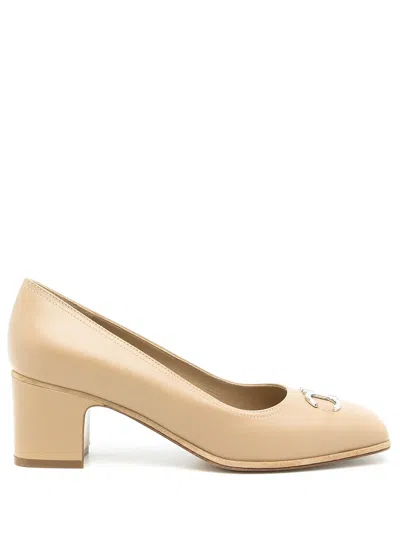 Ferragamo Gancini 55m Square-toe Pumps In Neutral