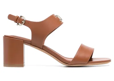 Pre-owned Ferragamo Gancini 55mm Sandals (women's) Sneakers In Beige/brown