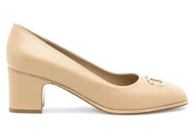 Pre-owned Ferragamo Gancini 55mm Squaretoe Pumps (women's) Sneakers In Neutrals