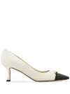 Ferragamo Bria 60 Cap-toe Pumps In Calf Leather In White