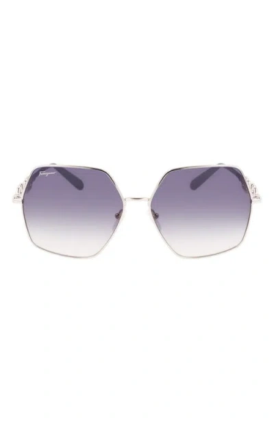 Ferragamo Gancini 61mm Gradient Rectangular Sunglasses In Silver/blue