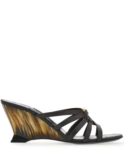Ferragamo Gancini Wedge Slip-on Sandals In Black