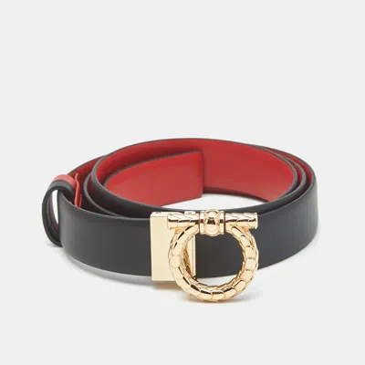 Pre-owned Ferragamo Gancini 95 Cm Reversible Buckle Belt Black/red Leather