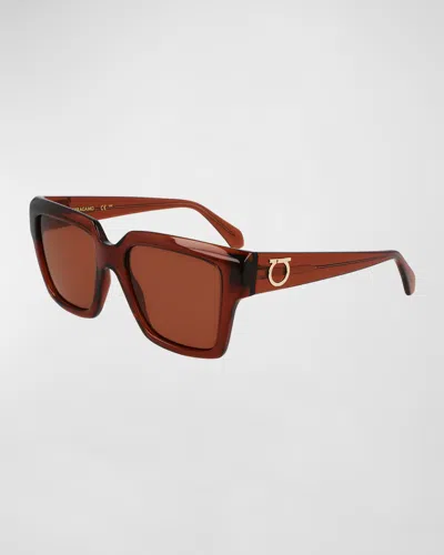 Ferragamo Gancini Acetate Square Sunglasses In Transparent Brown