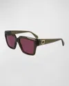 Ferragamo Gancini Acetate Square Sunglasses In Transparent Khaki