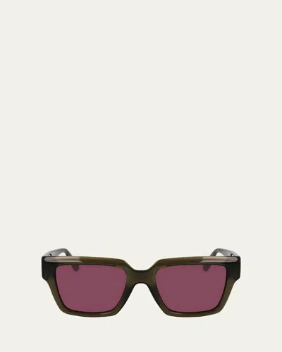 Ferragamo Gancini Acetate Square Sunglasses In Transparent Khaki