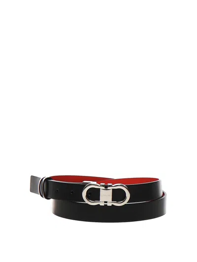 Ferragamo Gancini Adjustable And Reversible Belt In Black