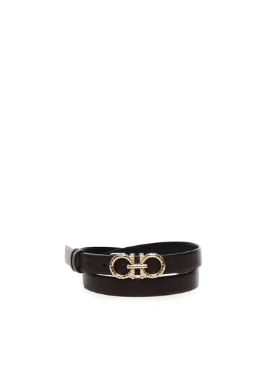 Ferragamo Gancini Adjustable And Reversible Belt In Brown