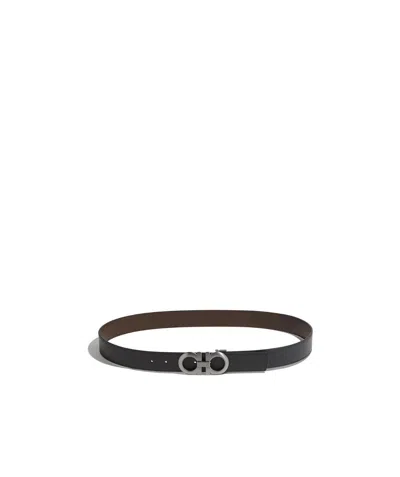 Ferragamo Gancini Adjustable Double-sided Belt In Black