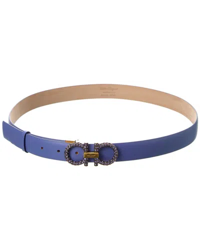 Ferragamo Gancini Adjustable Leather Belt In Blue