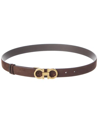 Ferragamo Gancini Adjustable Leather Belt In Orange