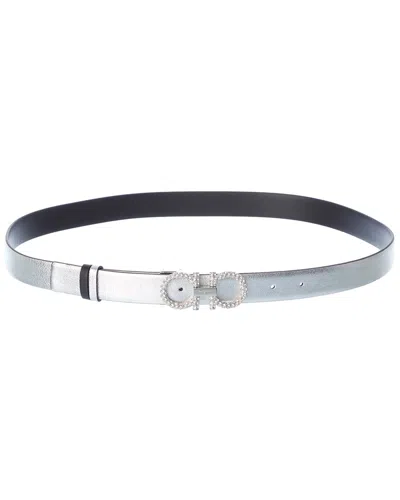 Ferragamo Gancini Adjustable Leather Belt In Silver