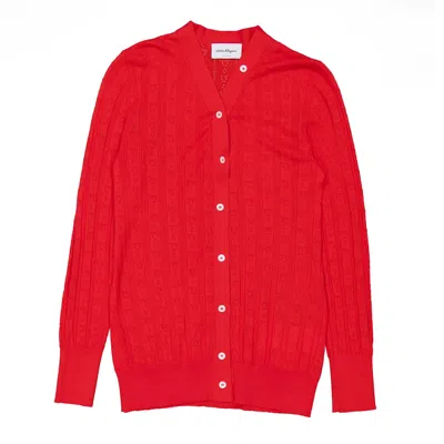 Ferragamo Gancini A-jour Wool Cardigan In Gold