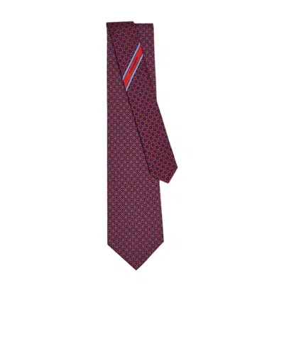 Ferragamo Gancini And Hearts Printed Silk Tie In Burgundy