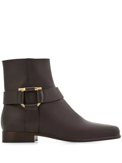 Ferragamo Gancini Ornament Ankle Boot In Brown