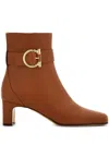 Ferragamo Gancini Ornament Mid Heel Ankle Boot In Brown