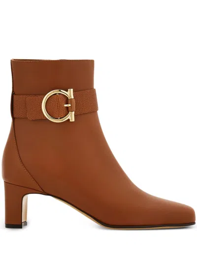 Ferragamo Gancini Ankle Boots In Brown