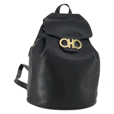 Pre-owned Ferragamo Gancini Backpack Leather Leather Backpack Bag () In Black