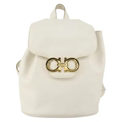 Pre-owned Ferragamo Gancini Backpack Leather Leather Backpack Bag () In White
