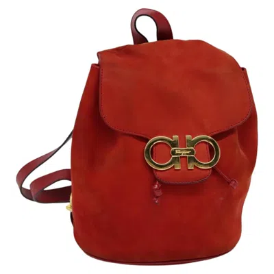 Pre-owned Ferragamo Gancini Backpack Suede Suede Backpack Bag () In Red