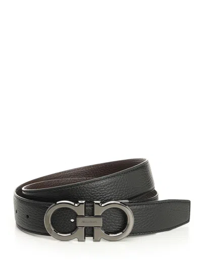Ferragamo Men Reversible And Adjustable Gancini Belt In Black