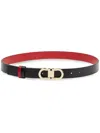 Ferragamo Reversible Leather Belt With Gold-tone Double Gancini Buckle In Black