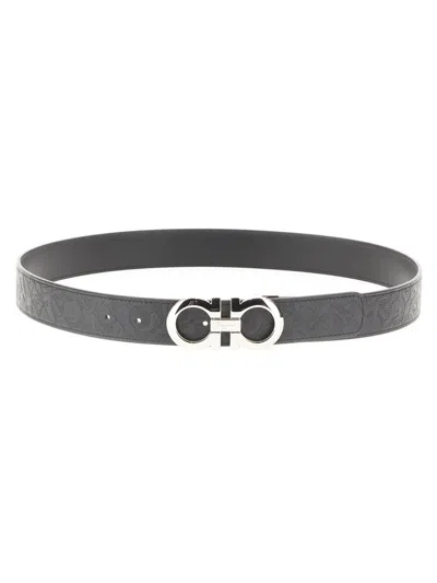 Ferragamo Link Pattern Adjustable Length Belt In Black