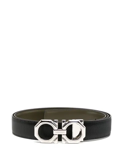 Ferragamo Reversible And Adjustable Gancini Belt In Black