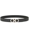 Ferragamo Leather Belt With Gancini Embossed Motif In Black