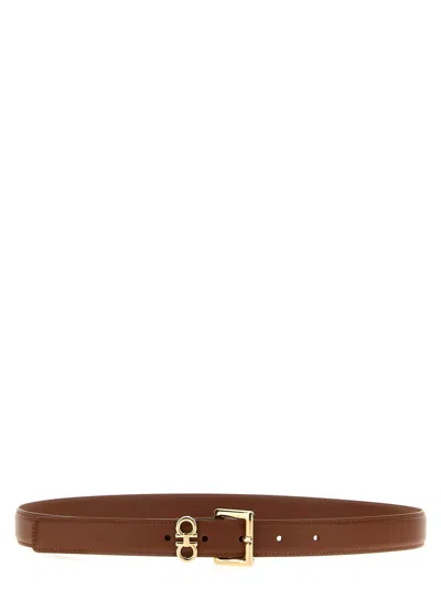 Ferragamo Double Gancini Leather Belt In Brown