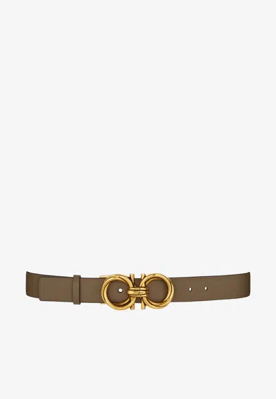 Ferragamo Gancini Belt In Calf Leather In Khaki