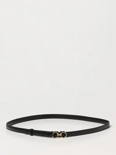 Ferragamo Gancini Belt In Grained Leather In Black