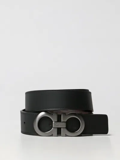 Ferragamo Gancini Belt In Rubberized Leather In Black