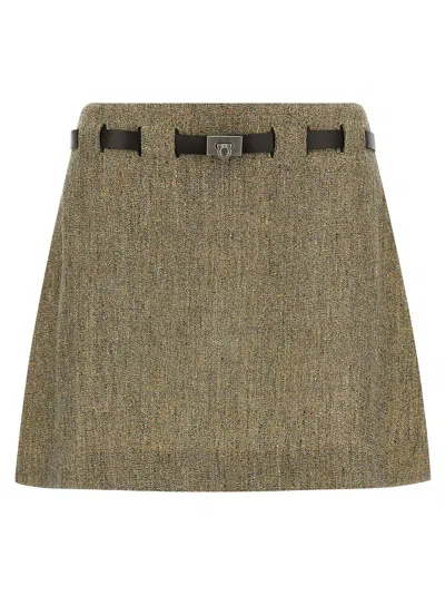 Ferragamo 'gancini' Belt Skirt In Neutral