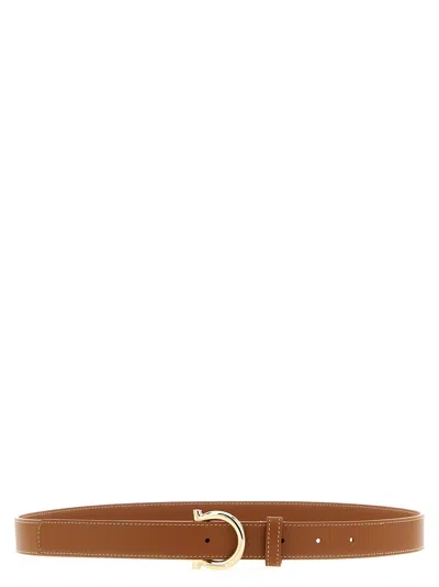 Ferragamo Gancini Belt Adjustable Length Stitch Detailing In Brown