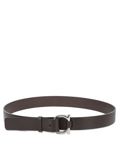 Ferragamo Gancini Leather Belt Adjustable Length Design In Brown