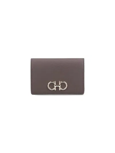 Ferragamo Gancini" Bi-fold Card Holder - Taupe