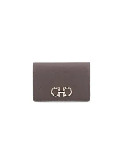 Ferragamo 'gancini' Bi-fold Card Holder In Taupe